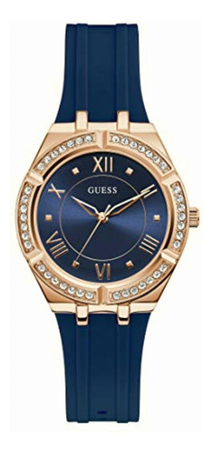 Guess Reloj Acentuado De Vidrio De 36 Mm, Color Azul/oro