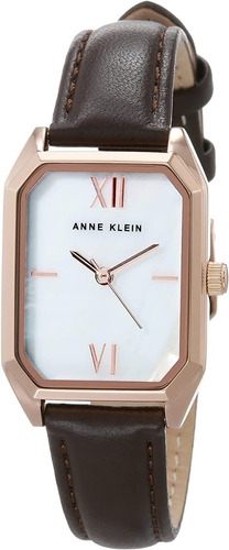 Reloj Mujer Anne Klein Correa De Piel 24 Mm Ak/3874rgbn Color de la correa Marrón oscuro Color del bisel Rosa dorado Color del fondo Blanco