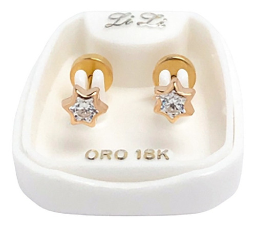 Aros Abridores Oro 18k Estrella Con Cubic 