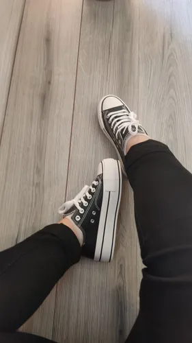 Zapatillas De Mujer Plataforma Ecocuero Negra