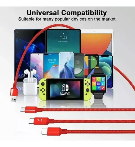 Cables Usb 3en1cargador Carga Rápida Celular Tablet Múltiple Rosa
