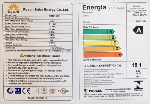 Kit De Energia Solar 4 Placas 155w + Controlador 40a Cabo 5m Cor Preto Voltagem De Circuito Aberto 24.46v Voltagem Máxima Do Sistema 1000v