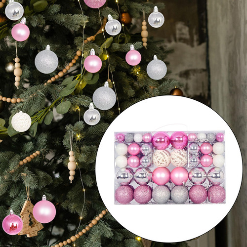 W 100x Adornos De Bolas De Navidad, Adornos Rosa Plata