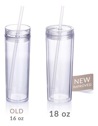 Vasos De Vaso De Acrílico Cupture Skinny Con Pajitas, 18 Oz,