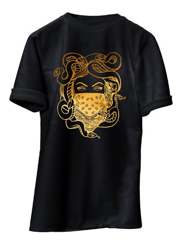 Playera Medusa Dorada Pañuelo Original Gangster Negra