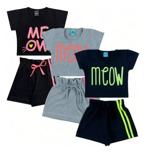 3 Conjuntos Em Algodão Estampado Verão Shorts E Camiseta