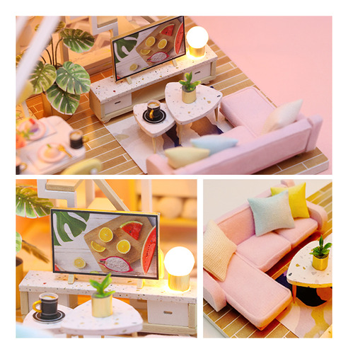 Kit Casa Muñecas Madera Diy Con Muebles, Luz Led.música -