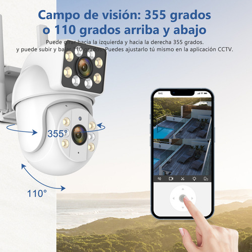 Cámara PTZ Wifi 8MP, 5G, doble lente, zoom 8x, impermeable IP66, con alarma y seguimiento automático, ideal para vigilancia exterior a todo color.