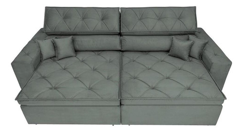 Sofá Austin 3,02m Retrátil, Reclinável com Molas no Assento e Almofadas, Suede Grafite Cama inBox