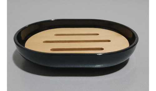 Jabonera Plastica Bamboo Desmontable Organizador Baño Color Negro