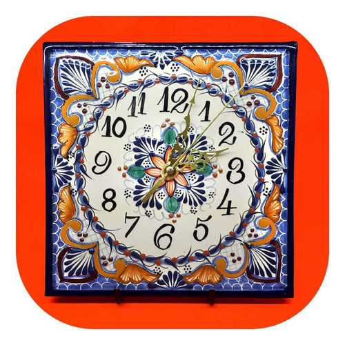 Imagen 1 de 2 de Reloj Azulejo De Pared 20 Cm Talavera Poblana R3 Ae