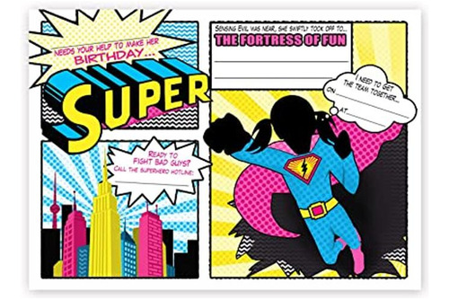 Superhero Grande Invitaciones Rosa 10 Invitaciones 10