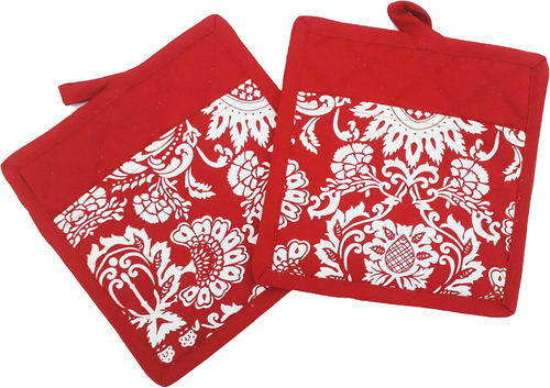 Set De Agarraderas - Rojo, Agarradera De Algodón 100% Con Re