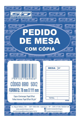 20 Blocos Comanda Pedido De Mesa C/ Cópia 2 Vias 50x2