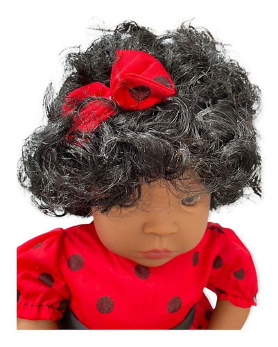 Bebê Reborn Boneca Negra Cabelo Cacheado E Vestido Infantil
