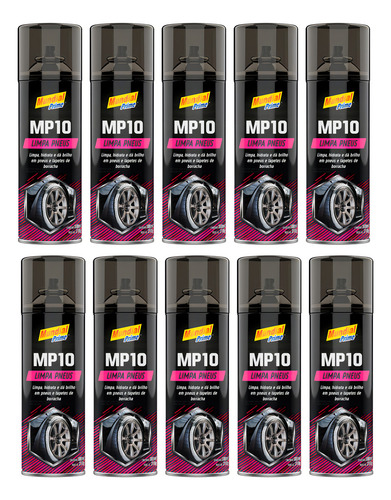 Kit 10 Limpa Pneu Spray Pretinho Revitaliza Hidrata Brilho Cor Acabamento Incolor Brilho