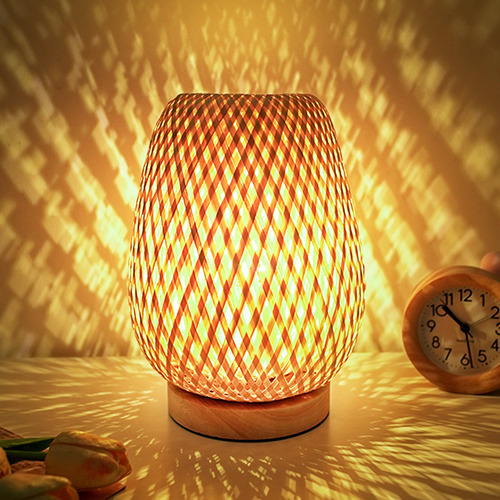 Abajur Decorativo Japonês De Bambu, Abajur De Mesa Regulável