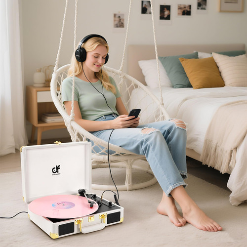 Tocadiscos Vintage, 3 Velocidades, Usb, Bluetooth, Blanco
