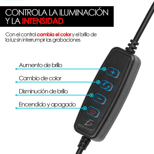 Anillo Luz Led Illuminador Con Clip Para Mesa Ele-gate Estructura Negro Luz Negro