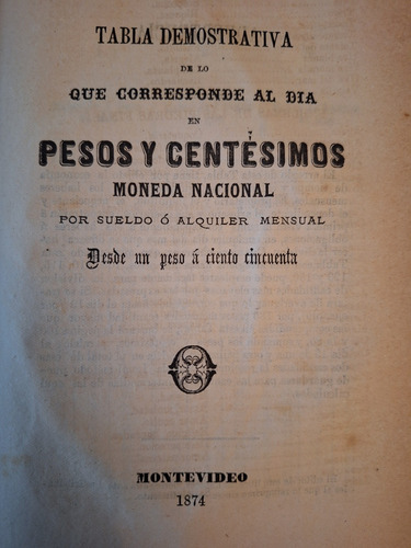 Tabla Corresponde Al Dia En Pesos Y Centesimos Año 1874