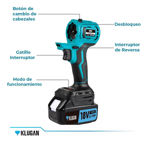 Taladro Inalambrico 6 En 1 Klugan 18v Con Bateria