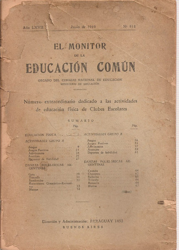 Revista El Monitor De La Educacion Comun Nº 918 1949