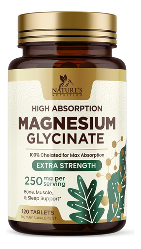 Glicinato De Magnesio 250mg Con 120 Tabletas Hecho En Usa Sabor S/n