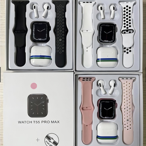 Fone De Ouvido T55 Pro Max Smartwatch Call Tws 2 Em 1 Lcd Cor da caixa Branco