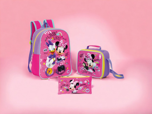 Combo Escolar Morral Cartuchera Y Lonchera - Minnie Original