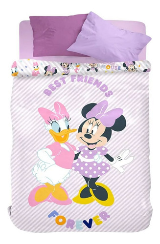Acolchado + Juego De Sabanas Minnie Piñata Cuna Funcional Violeta Infantil