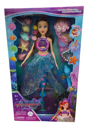 Muñeca La Sirenitas Con Luz En Cola Muñeca Sirena 30cm