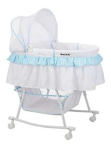 Dream On Me Lacy Portable 2-in-1 Bassinet, Blue White