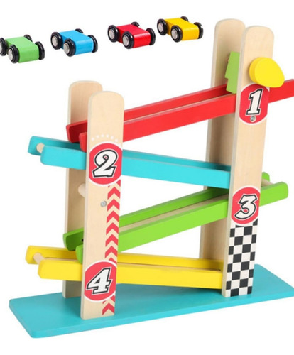 Pista De Madera Con 4 Vehículos. Sparke Create Imagine Multicolor