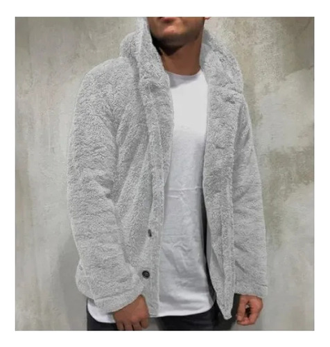 Casaco Masculino De Pelúcia Com Bolsos E Capuz