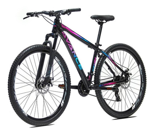 Bicicleta Aro 29 Alumínio Avance Force 24 Vel Freio A Disco Tamanho 15 Cor Preto Rosa E Azul