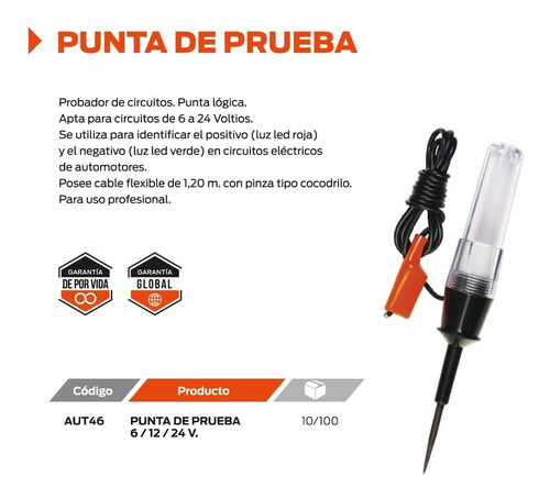 Imagen 2 de 3 de Punta Prueba Automotriz Circuito Hamilton 6 12 24 V Aut46