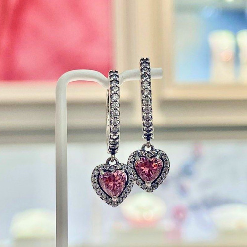 Aretes De Aro Corazón Colgante Comp Pan Plata Ley S925