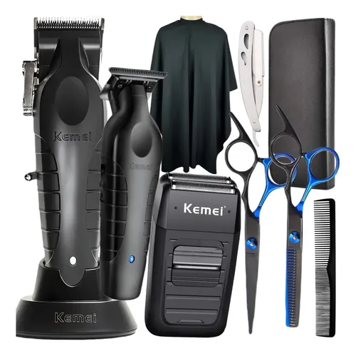 Kit Maquina Corte Cabelo Acabamento Shaver Tesoura Barbeiro