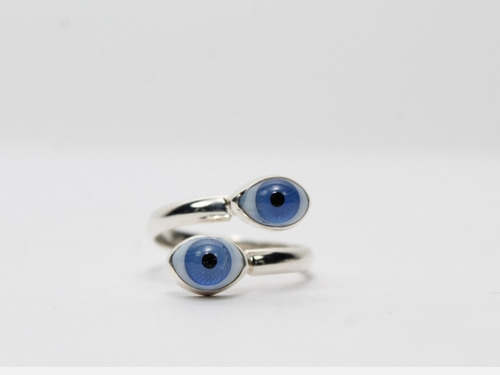 Anillo Ojo Turco Azul Dos Ojos Protección Plata 925 Ley | Envío gratis