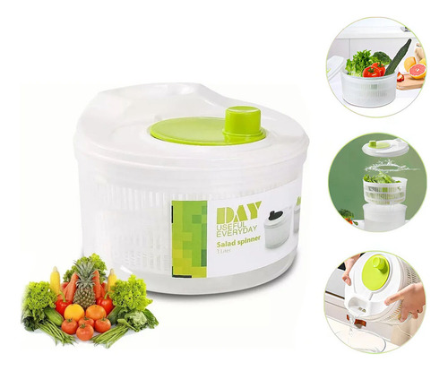 Secador De Lechuga Para Cocina Kimhi Centrifugador De Verduras Y Frutas Grande 3 Litros Escurridor De Verdura Secadora De Lechuga Manual Con Colador Integrado Centrifugadora De Ensalada Color Blanco