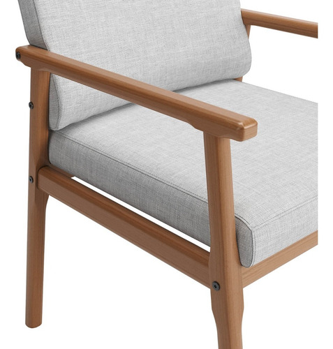 Poltrona Up Com Base De Madeira Linho Cinza