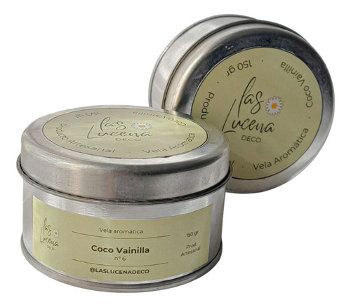 Vela Aromática De Soja Lata Las Lucena Deco Natural Lata Margaritas Pequeñas Coco & Vainilla