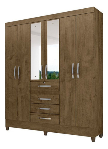 Guarda Roupa Casal Laguna 6 Portas Castanho Wood - Moval