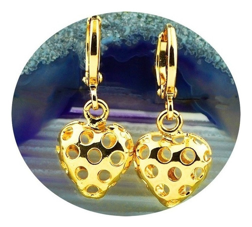 Aretes Broqueles Oro 18k Colgantes Corazon Unico Mujer Dama 