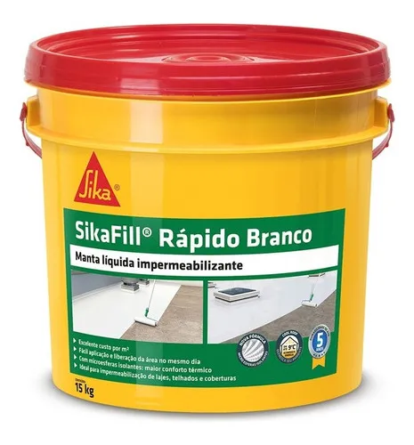 Manta Líquida Sikafill Rápido Branco 15 Kg Sika Acabamento Mate Menor preço em Manta Líquida Sikafill Rápido Branco 15 Kg Sika Acabamento Mate
