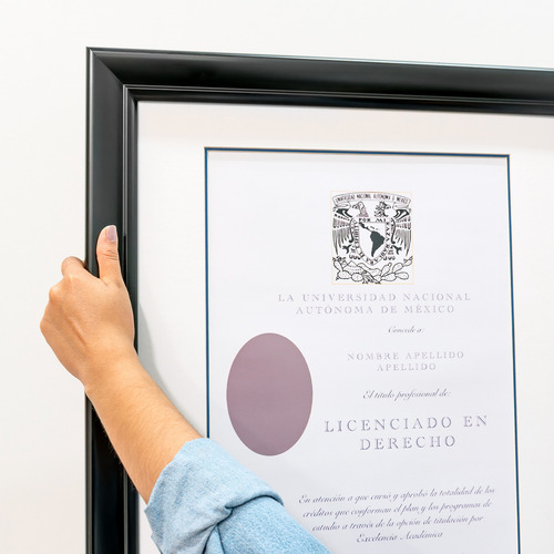Marco Para Titulo Unam 40x50 Blanco/ Filo Azul Negro