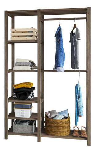 Armário Closet Para Roupas Quarto Com Prateleiras Em Madeira Cor Marrom