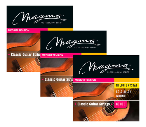 Pack X3 Cuerdas Magma Guitarra Criolla Nylon Dorada Gc110d