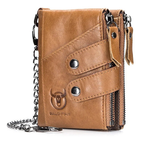 Cartera Bullcaptain De Piel Genuina Con Mondero Y Cadena