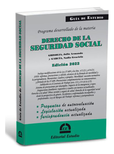 Guia De Estudio: Derecho De La Seguridad Social - Grisolia, 